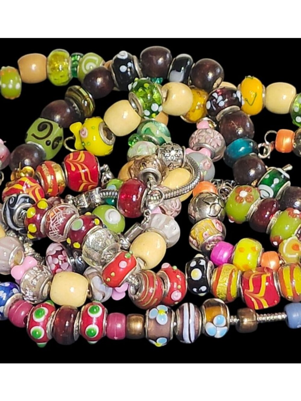 Murano Style Glass Bead Bracelets Set Of 7 925 Sterling Silver 7 & 8 Inches Mu - Picture 5 of 16